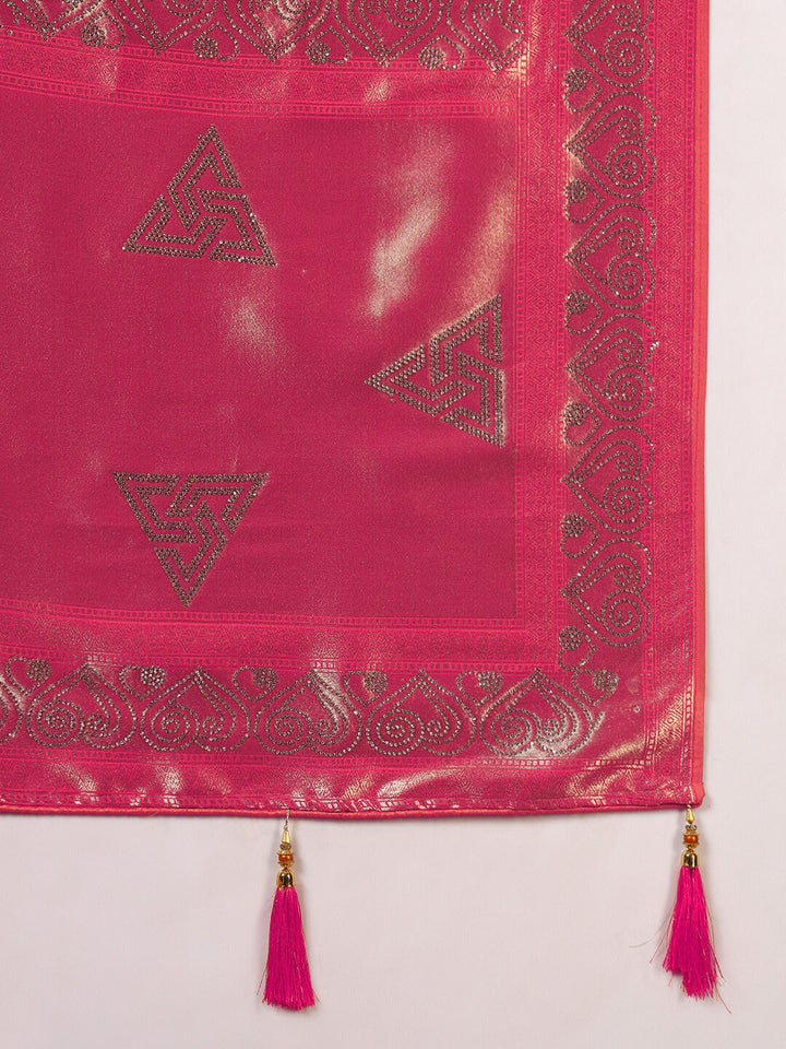 Banarasi Handloom saree with Lattice Weaving & Crystal Embellished Heart Motif Border