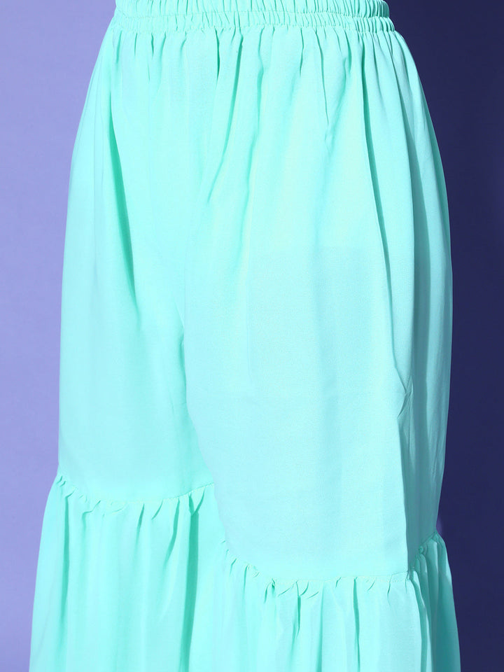 MultiColor Embroidery Peplum Kurta with Flared Sharara