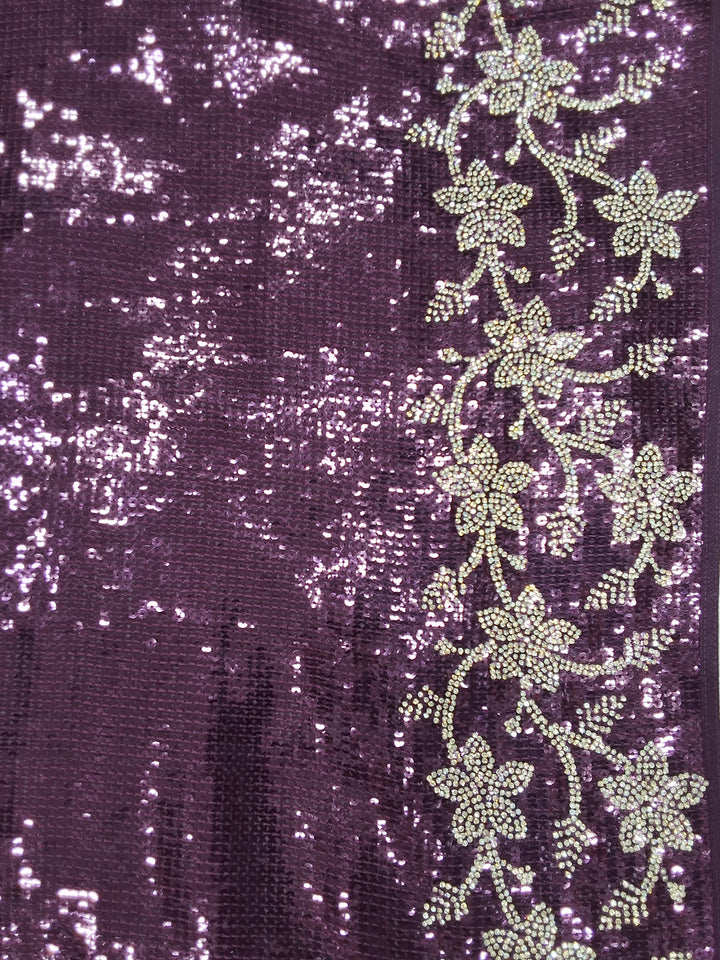 Sequin Embroidered Georgette Saree with Floral Border and Blouse Piece