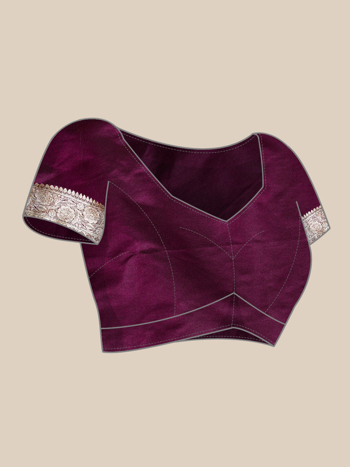 Wine Ethnic Motifs Gold Zari Silk Kanjeevaram Wedding belted Saree