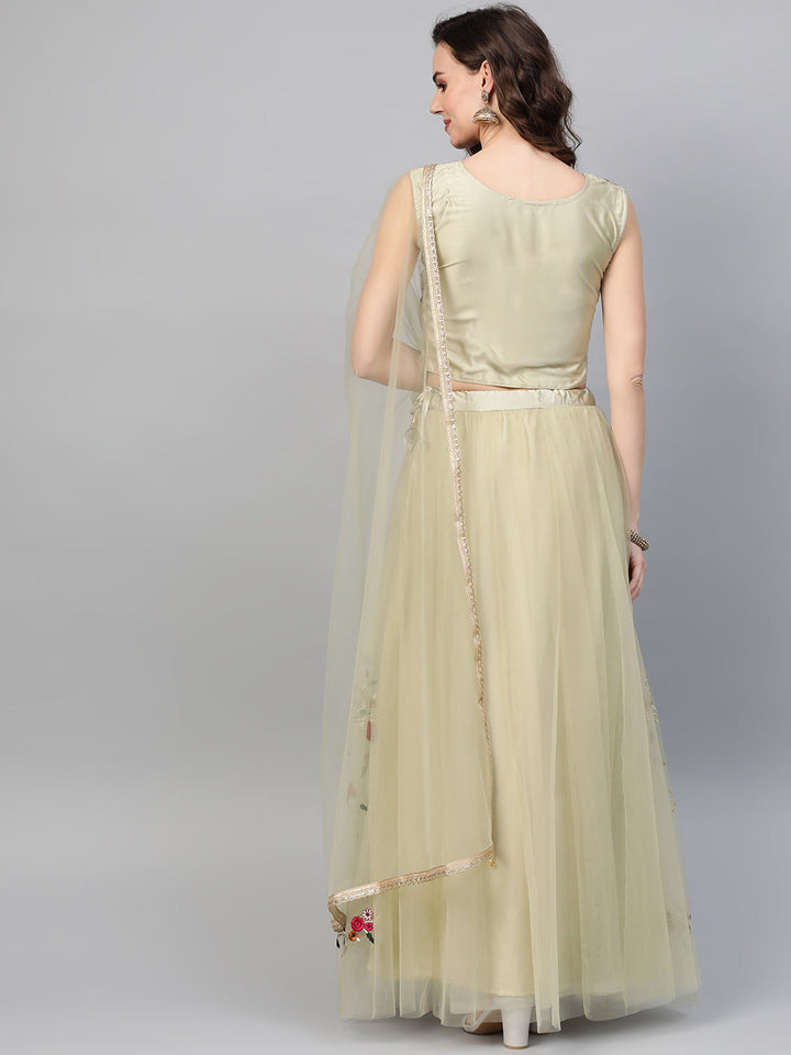 Made-to-Measure Crop Top Lehenga with Resham Zari embroidery & flared kalidar hemline