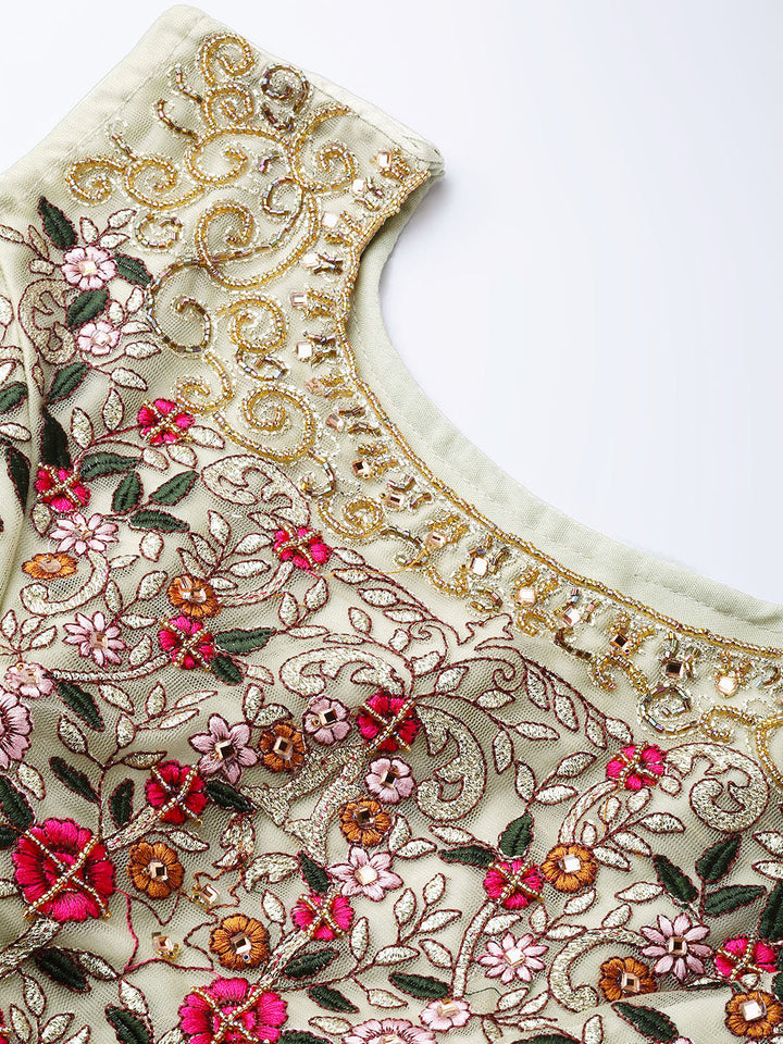 Made-to-Measure Crop Top Lehenga with Resham Zari embroidery & flared kalidar hemline