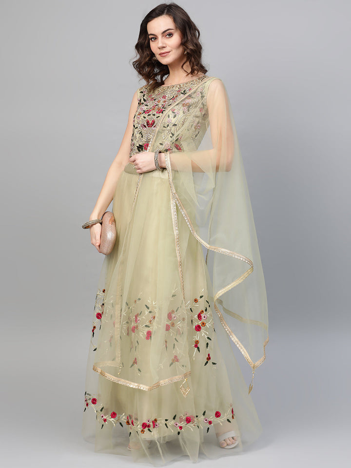 Made-to-Measure Crop Top Lehenga with Resham Zari embroidery & flared kalidar hemline