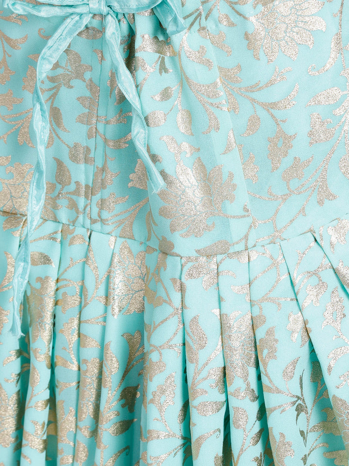 Colorblocked Embroidered Suit with Foil Print Patiala Salwar