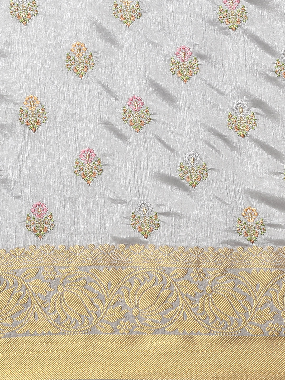 Handloom Chanderi Saree with intricate Resham Embroidered Floral motifs & Zari Border