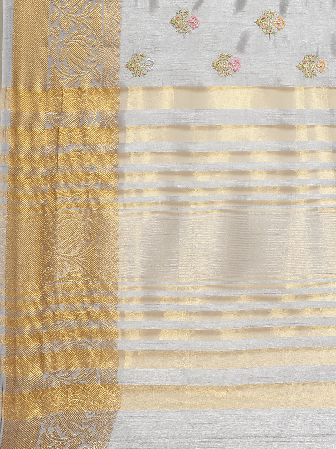 Handloom Chanderi Saree with intricate Resham Embroidered Floral motifs & Zari Border