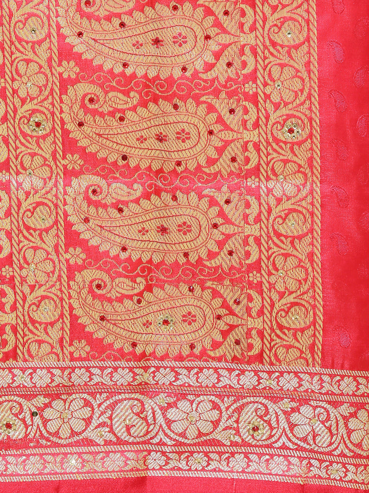 Yellow & Red Colored Banarasi Silk Zari Work Woven Traditional Saree