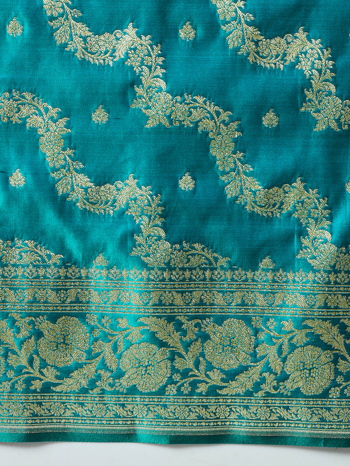 Teal Blue Handloom Banarasi Pure Silk Traditional Saree