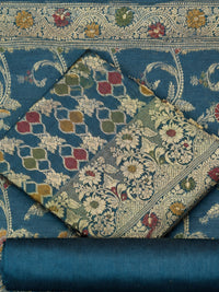 Zari Meenakari Weaving Banarasi Silk Dress Material with Intricate Floral Jhalar Dupatta