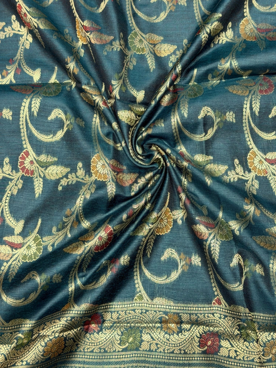 Zari Meenakari Weaving Banarasi Silk Dress Material with Intricate Floral Jhalar Dupatta