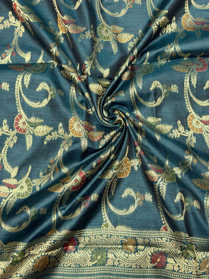 Zari Meenakari Weaving Banarasi Silk Dress Material with Intricate Floral Jhalar Dupatta