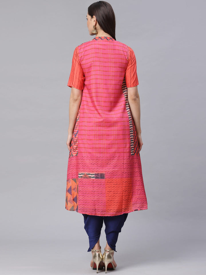 Made to Measure Embroidered Crop Top Dhoti Set with Abstract Print Jacket