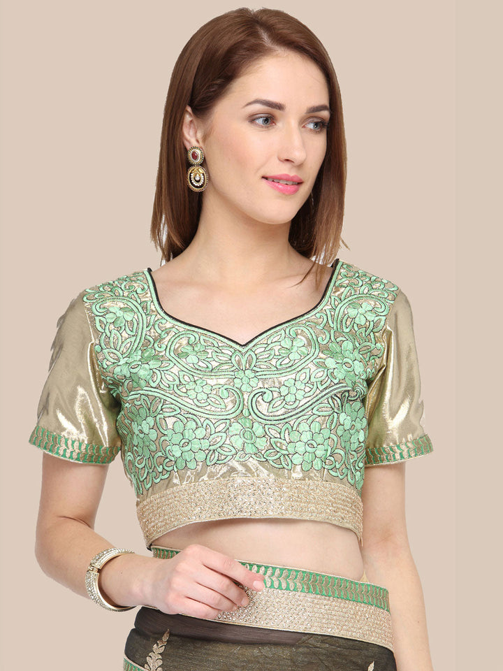 Beige & Black Embroidered  Half & Half  Stylish Saree With Lace Pleats
