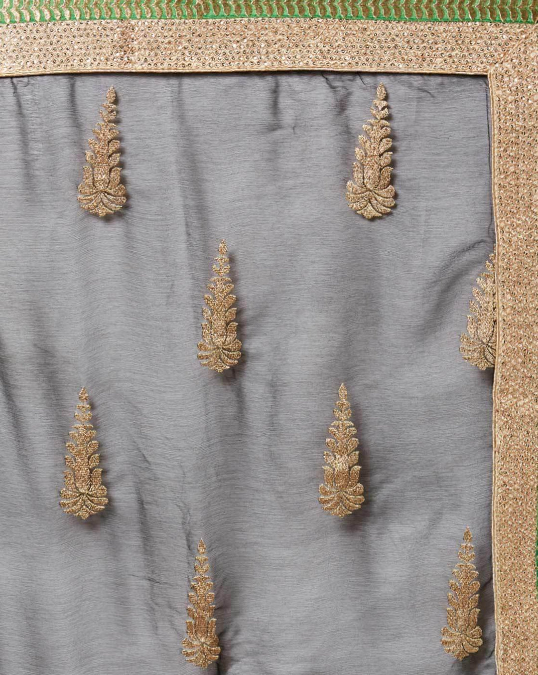 Beige & Black Embroidered  Half & Half  Stylish Saree With Lace Pleats