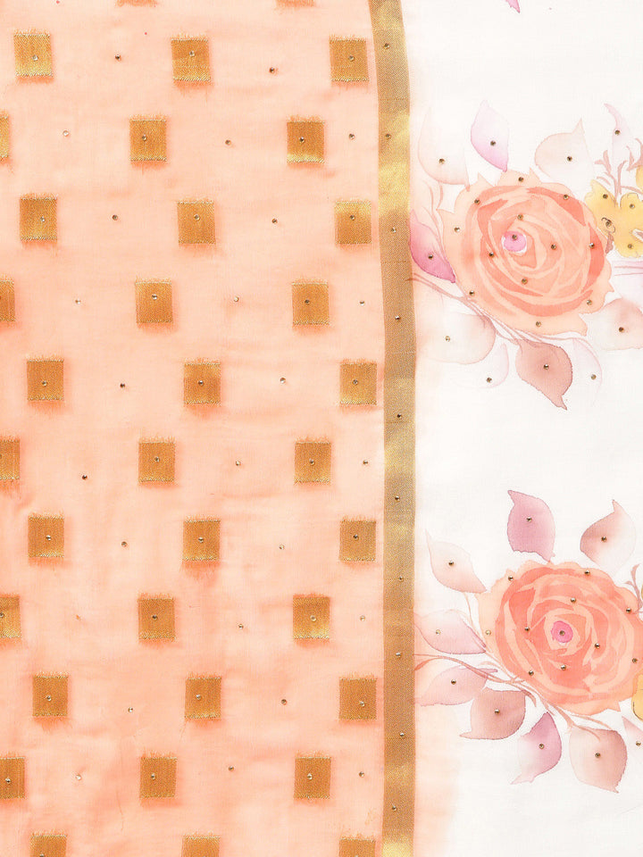 Ombre Chiffon Saree with Floral Print and Crystal Embellishment