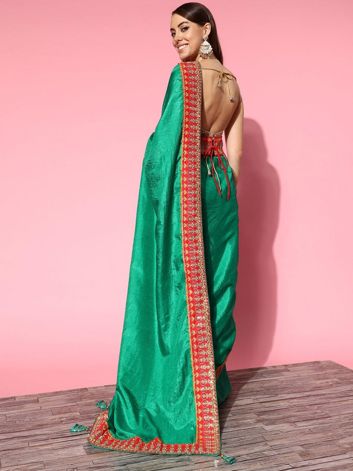 Teal Green Bhagalpuri Silk Belted Saree With Embellished Border