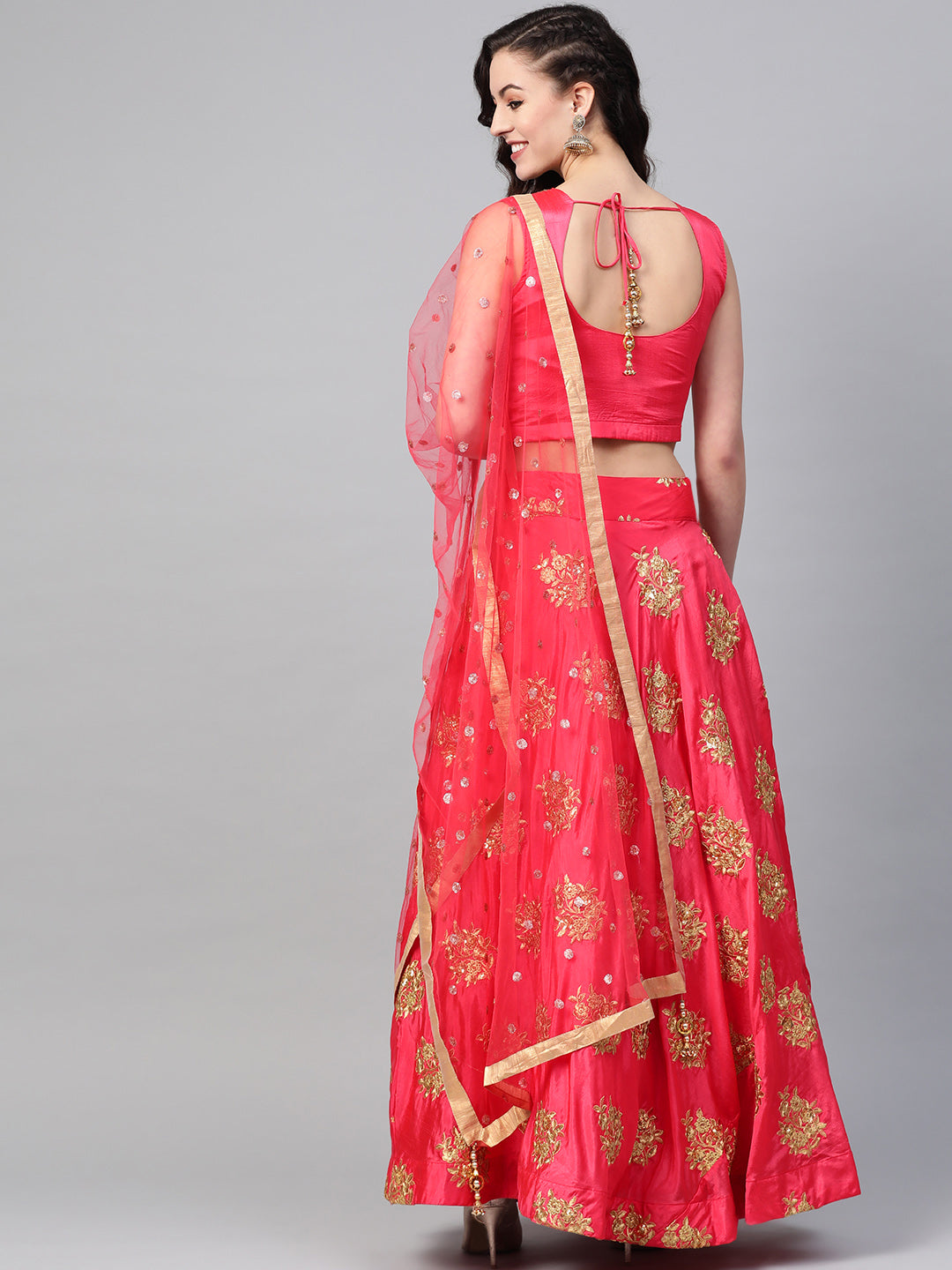 Sequin Crop Top Lehenga Choli with Embroidered Dupatta