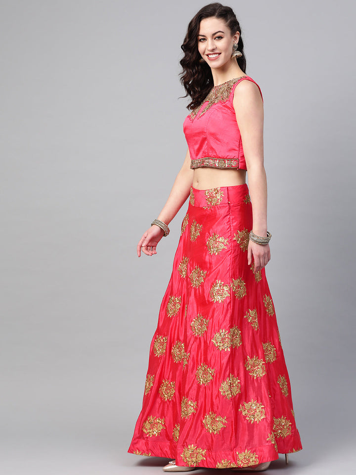Sequin Crop Top Lehenga Choli with Embroidered Dupatta