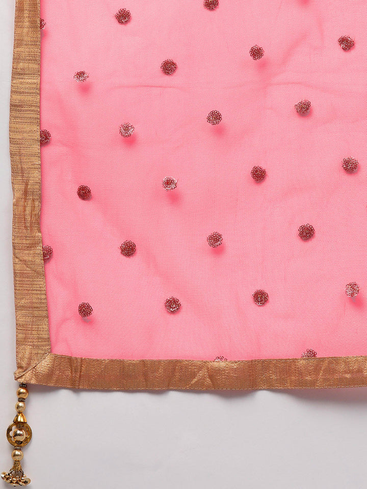 Sequin Crop Top Lehenga Choli with Embroidered Dupatta