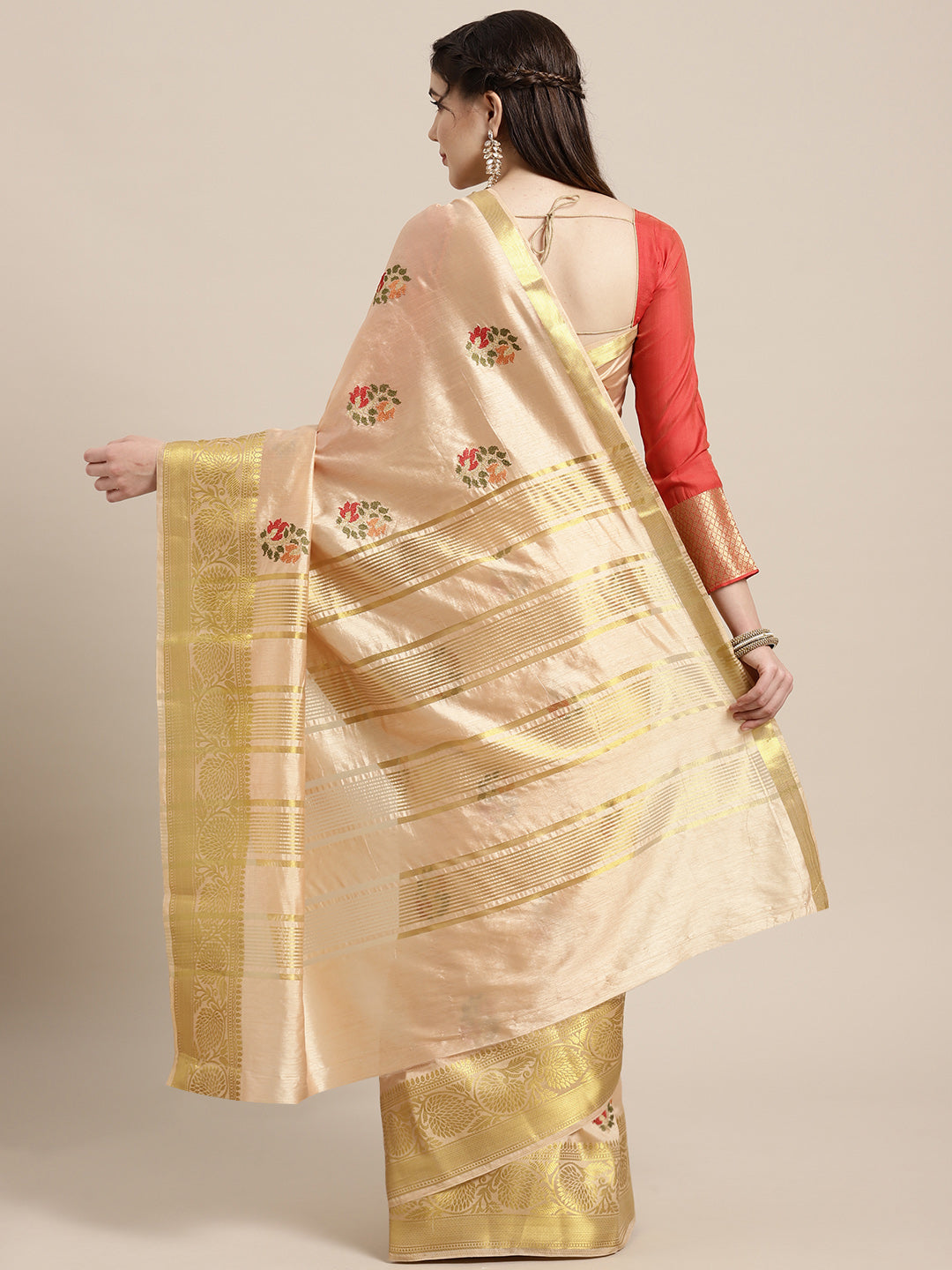 Mysore Silk Saree with Zari Border and Resham Cross Stitch Embroidery