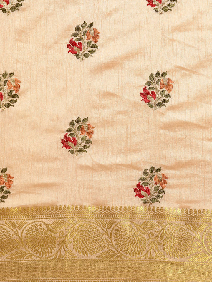 Mysore Silk Saree with Zari Border and Resham Cross Stitch Embroidery