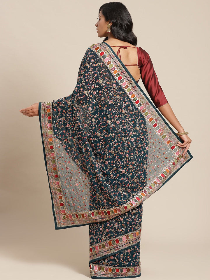 Georgette Sequin Embellished Saree with Resham Parsi style Embroidery