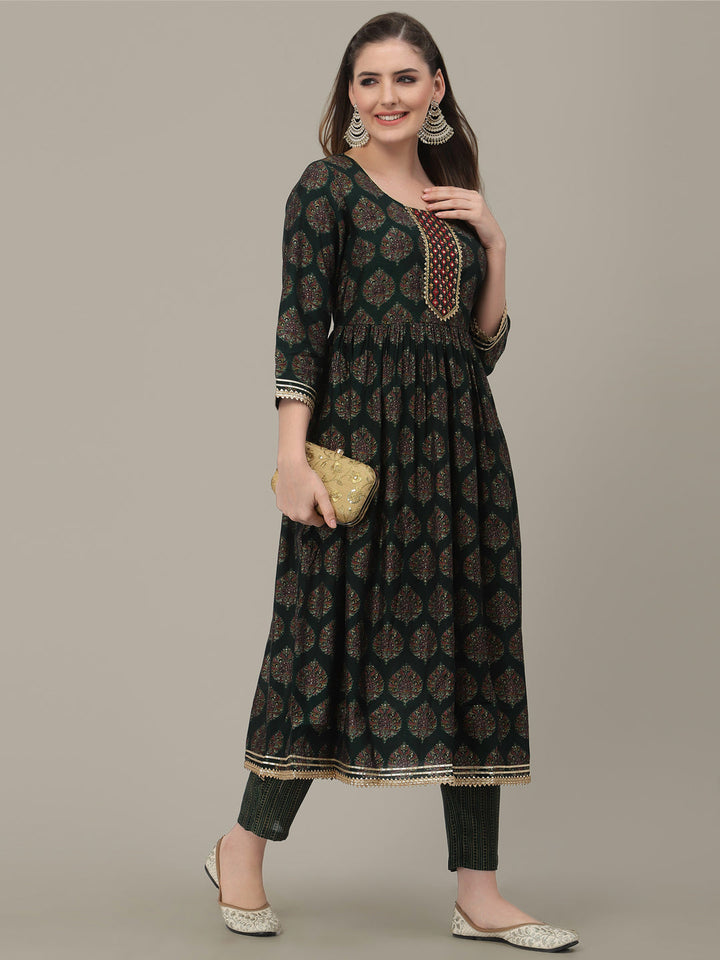 Green Ethnic Motifs Peplum Sharara Set with Gotta Patti Lurex Dupatta