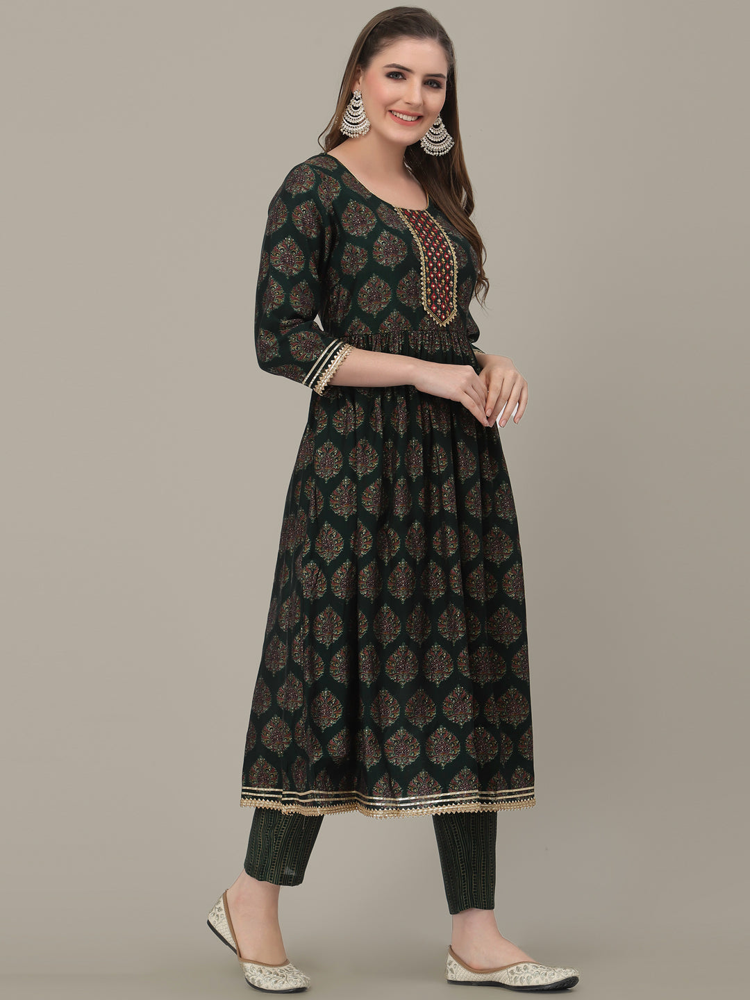 Green Ethnic Motifs Peplum Sharara Set with Gotta Patti Lurex Dupatta