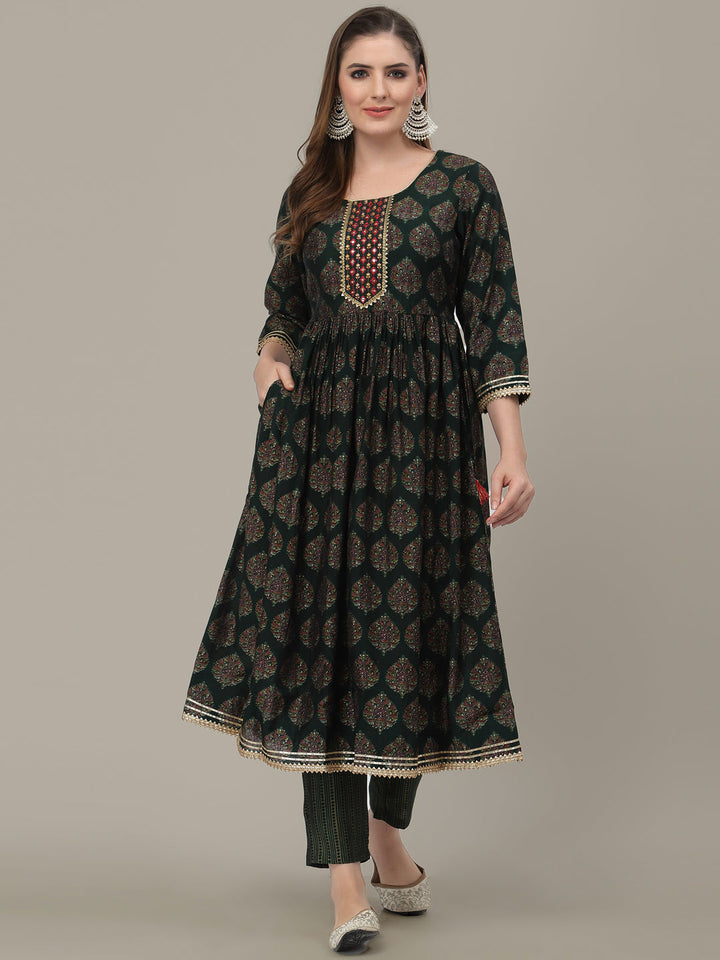 Green Ethnic Motifs Peplum Sharara Set with Gotta Patti Lurex Dupatta