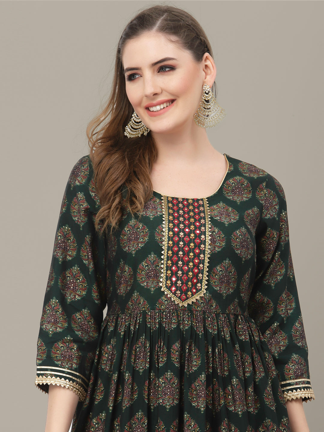 Green Ethnic Motifs Peplum Sharara Set with Gotta Patti Lurex Dupatta