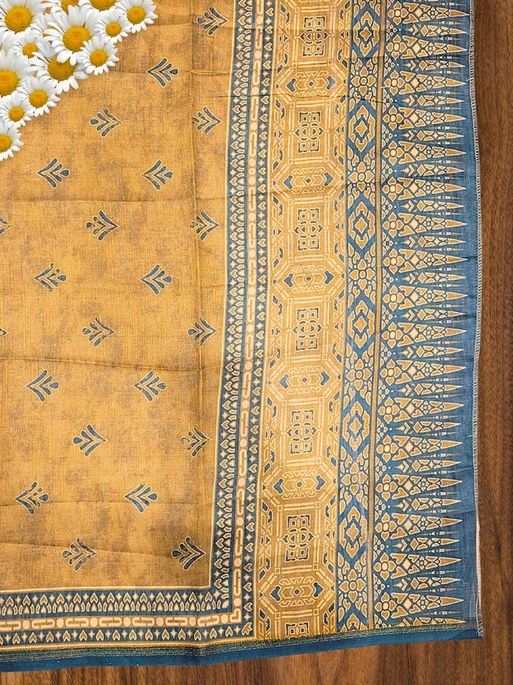 Kalamkari Print Unstitched Suit Dupatta with Mirror Embroidery & Tribal pattern