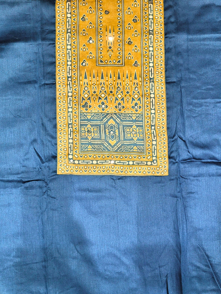 Kalamkari Print Unstitched Suit Dupatta with Mirror Embroidery & Tribal pattern