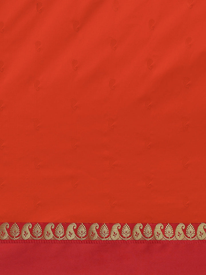 Orange & Red Zari Silk Blend Gadwal Saree