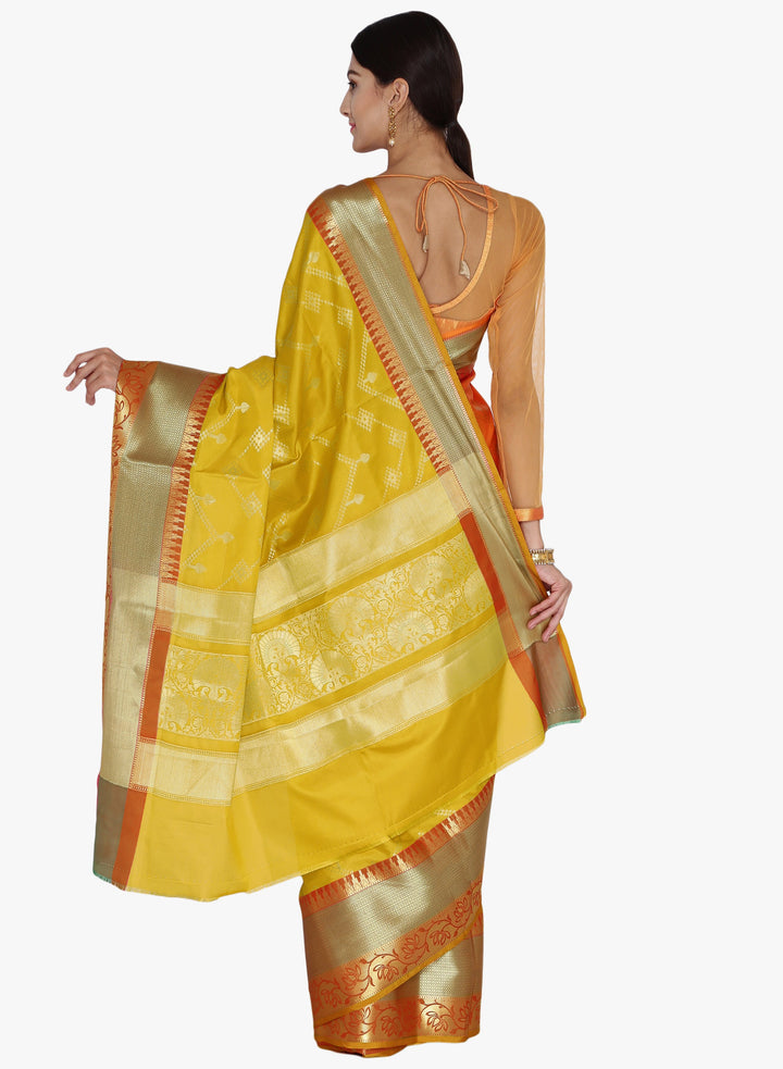 Yellow & Gold Banarasi Silk Traditional Saree
