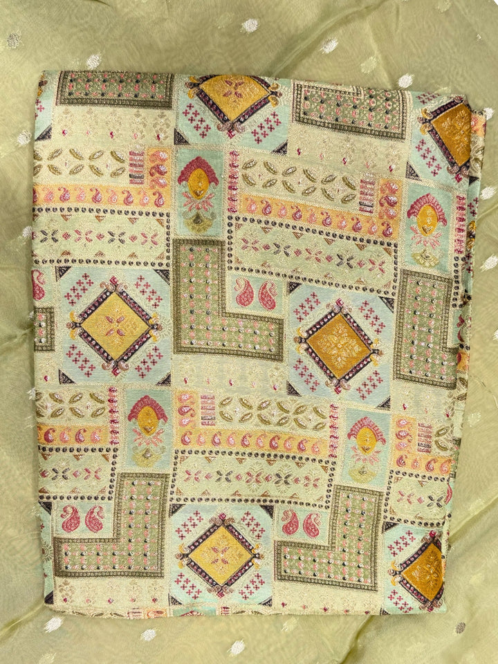 Zari Meenakari Weaving South Crepe Unstitched Suit with Organza Zari Handloom Dupatta