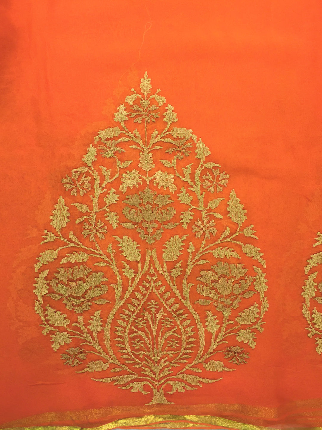 Orange Chiffon Resham Embroidered Party Wear Saree