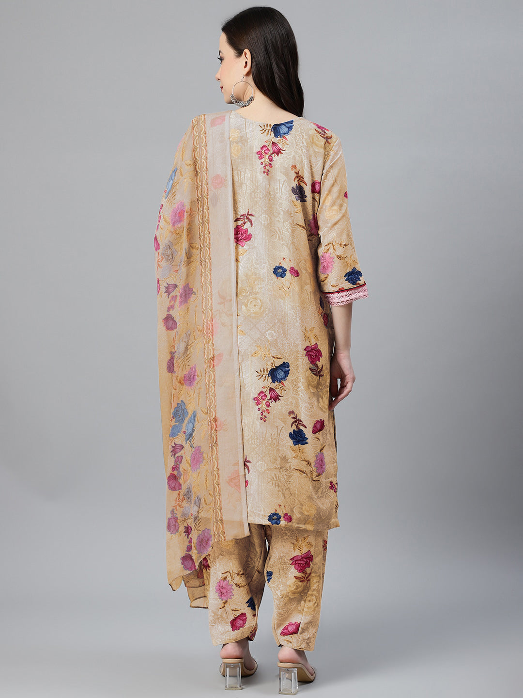 Pastel Digital Floral Print Dress Material with Chiffon Printed Dupatta
