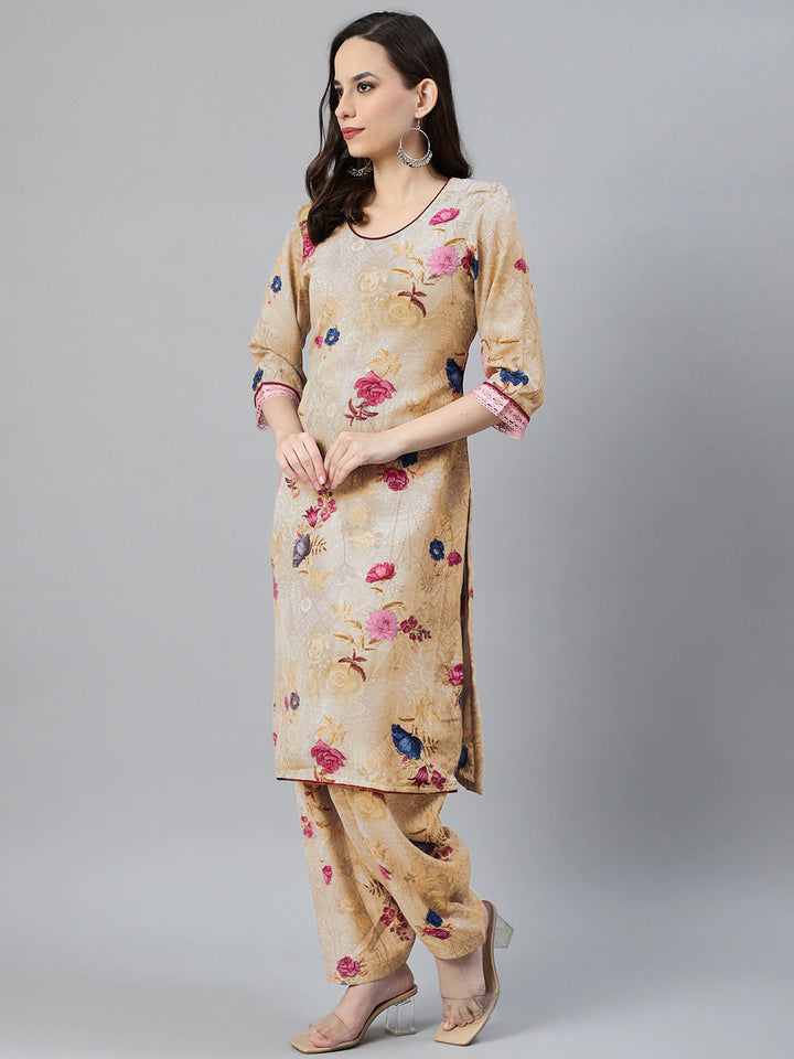 Pastel Digital Floral Print Dress Material with Chiffon Printed Dupatta