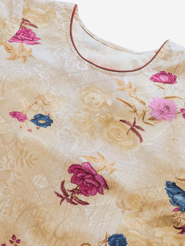 Pastel Digital Floral Print Dress Material with Chiffon Printed Dupatta