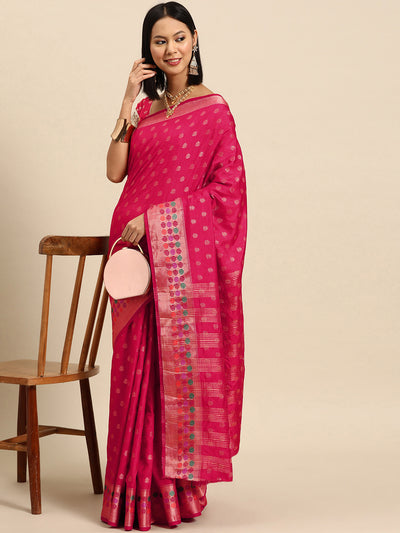 Chhabra 555 Pink Resham & Zari Woven Traditional Silk Saree with Ethnic Motifs Meenakari Border
