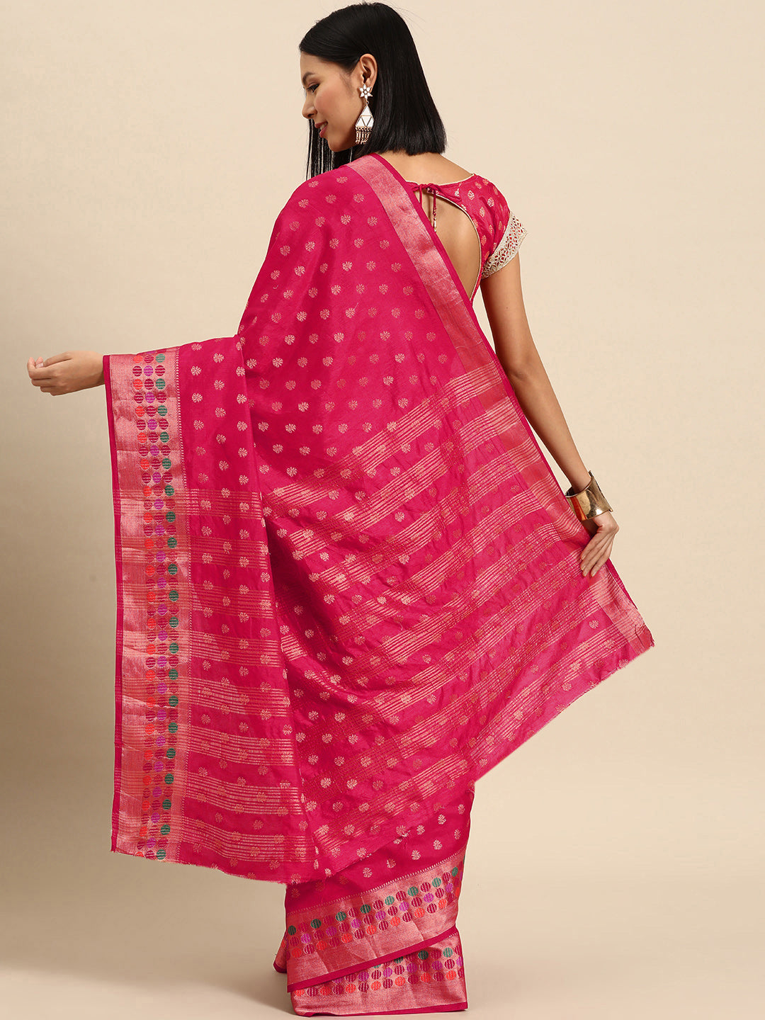Pink Resham & Zari Woven Traditional Silk Saree