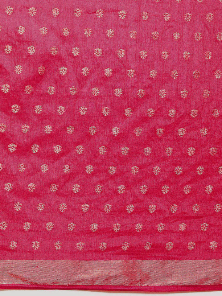 Pink Resham & Zari Woven Traditional Silk Saree