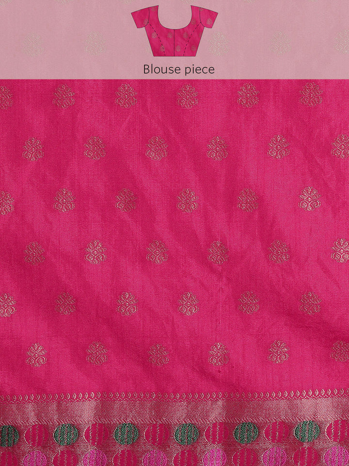 Pink Resham & Zari Woven Traditional Silk Saree