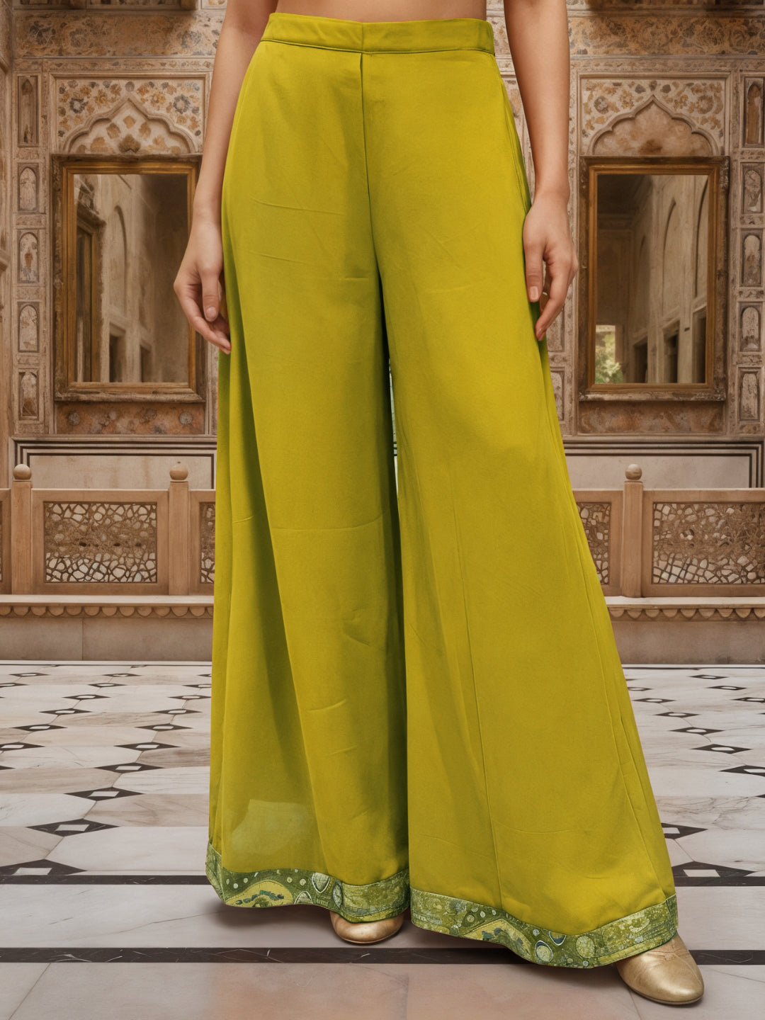 Banarasi Meenakari Kurta Pallazo Set with Statement Tassels & Mirror Embellishments