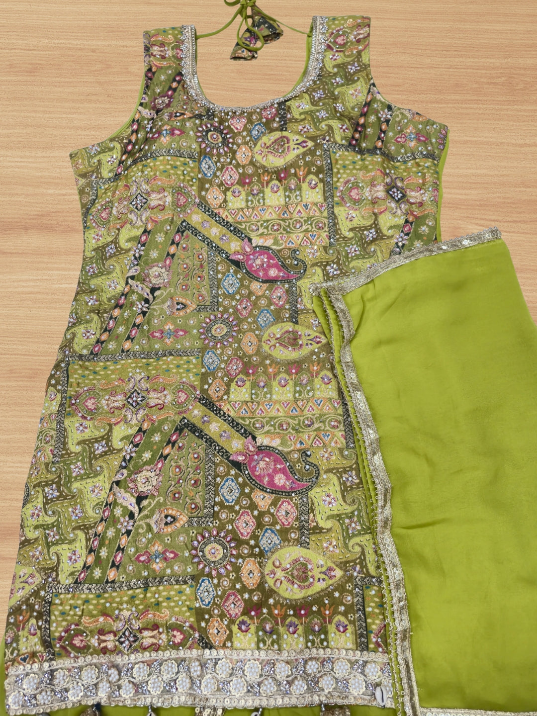 Banarasi Meenakari Kurta Pallazo Set with Statement Tassels & Mirror Embellishments