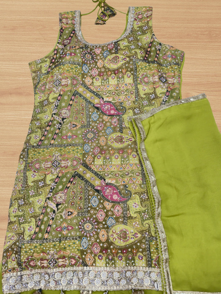 Banarasi Meenakari Kurta Pallazo Set with Statement Tassels & Mirror Embellishments