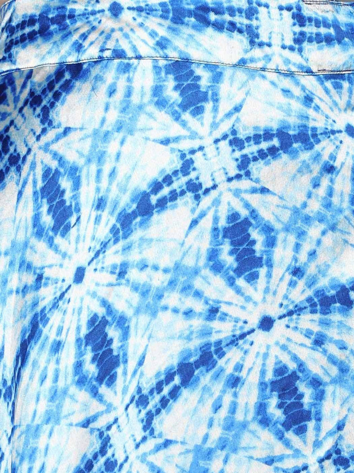 Abstract Digital Print Skirt with Contemporary Bell Sleeved Crop top