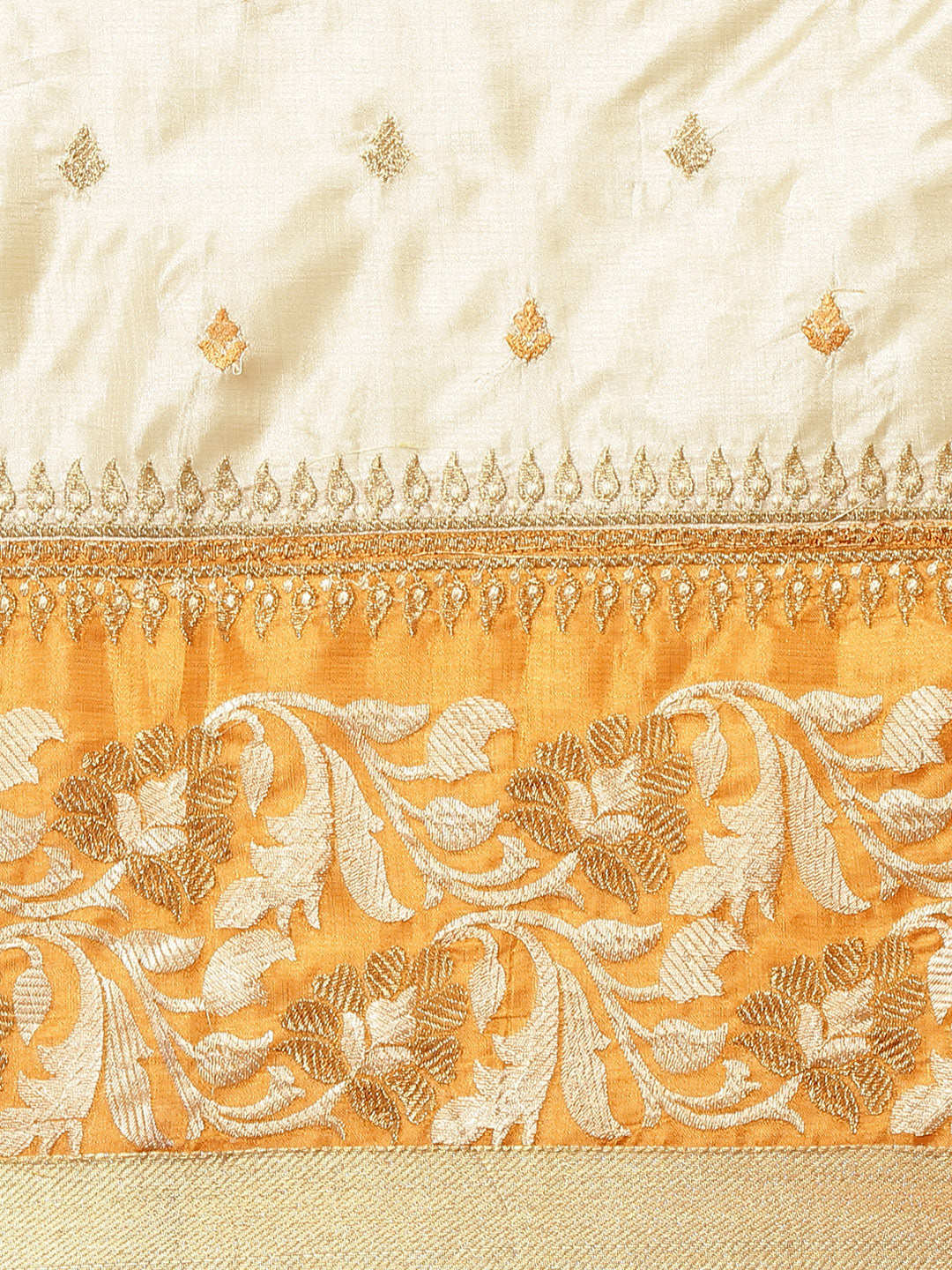 Tussar Handloom Banarasi Saree with Contrast Border & Resham Floral Embroidery