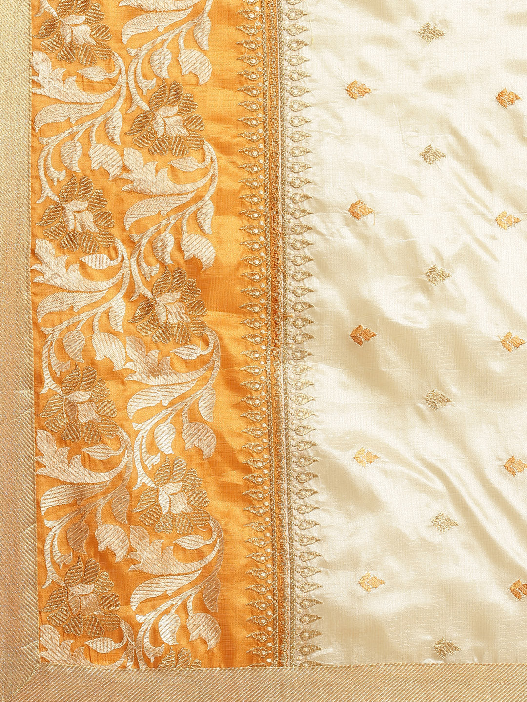 Tussar Handloom Banarasi Saree with Contrast Border & Resham Floral Embroidery