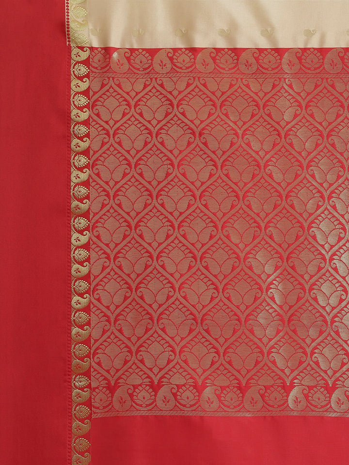Handloom Bengali Style Kasavu Saree With Red Broad Border